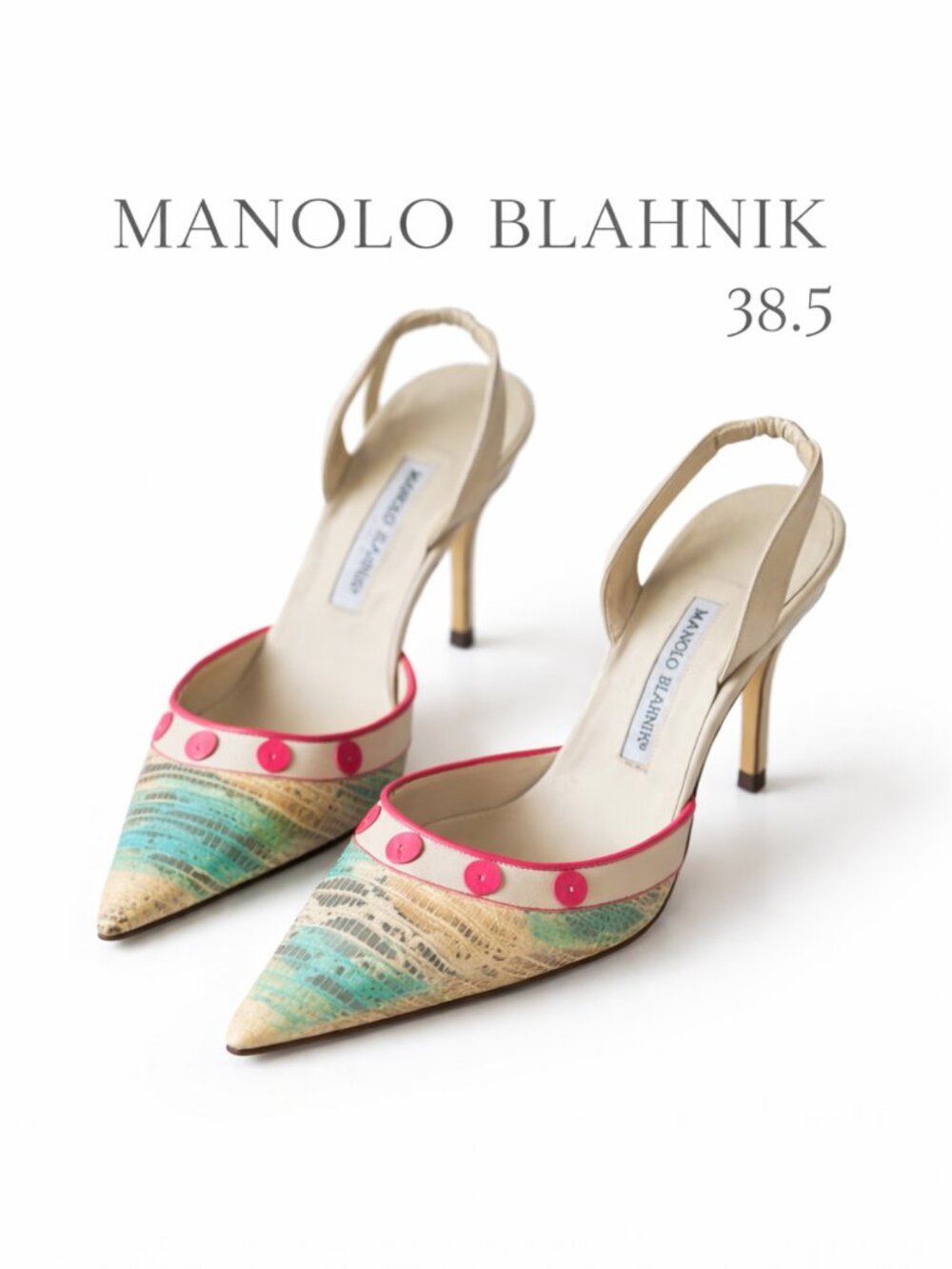 Unique Manolo Blahnik Multi-color Slingback Heels